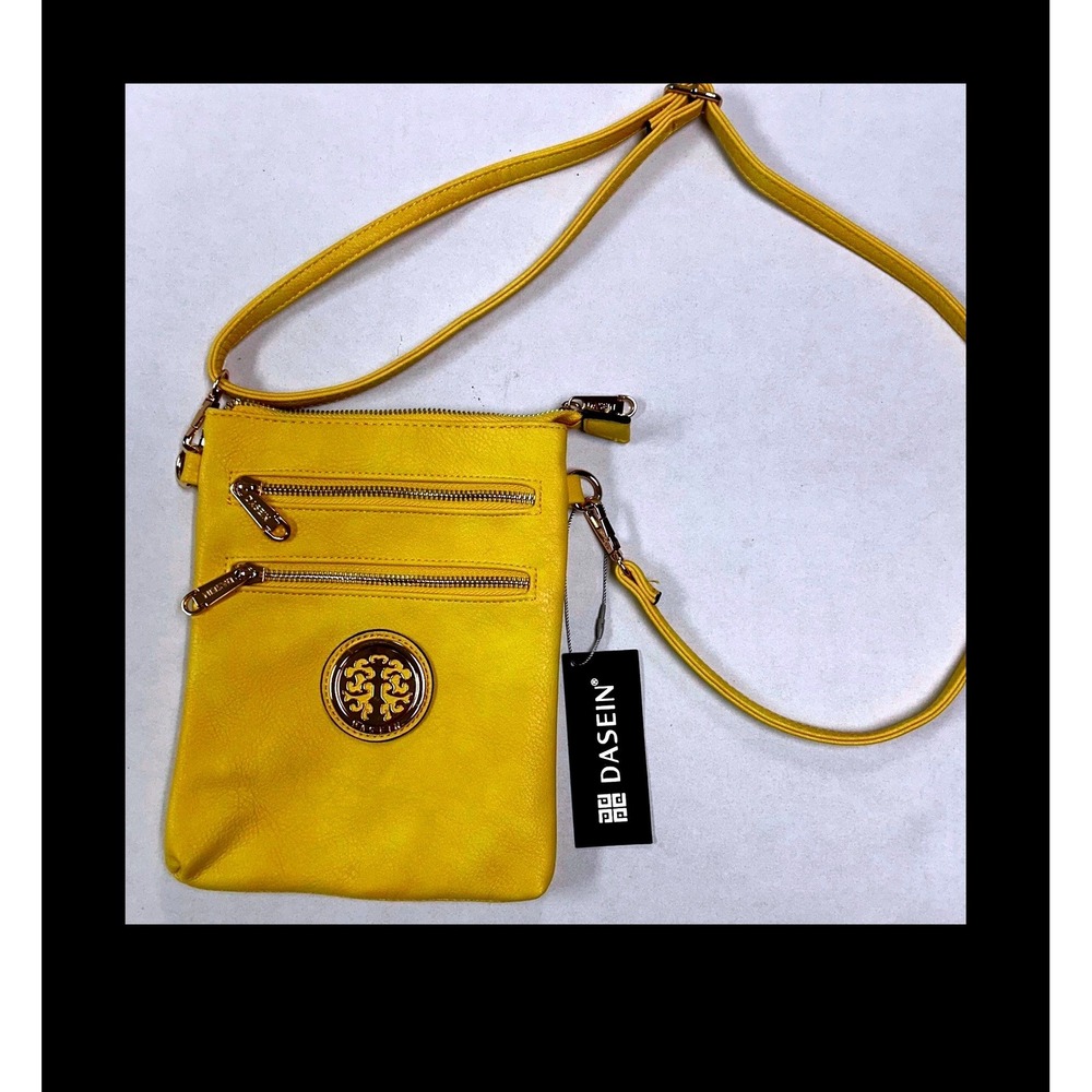 Dasein Yellow Vegan Leather Crossbody Bag Sm Messenger Purse‎ Gold Hardware NEW